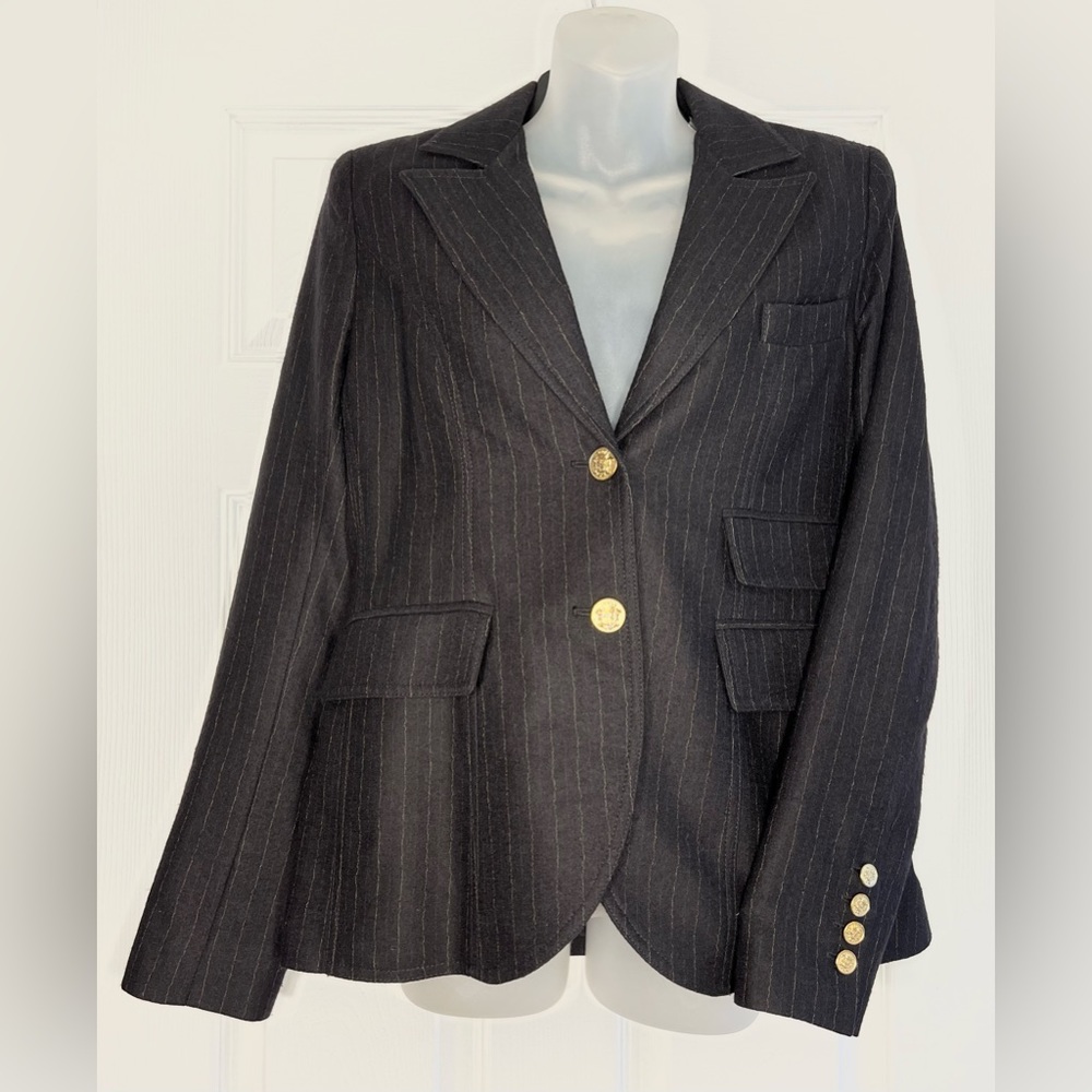 SMYTHE blazer, navy and gold pinstripe, 100% wool, size 12